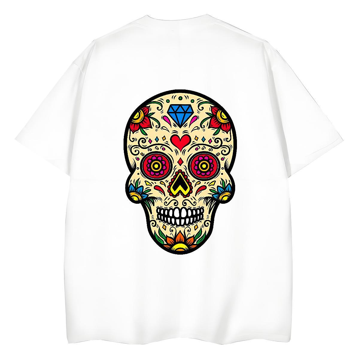 2024 Women T Shirts 230g Cotton Breathable Crew Neck Street Wear skull Womens Tshirts Unisex Cartoon Print Top Shirts