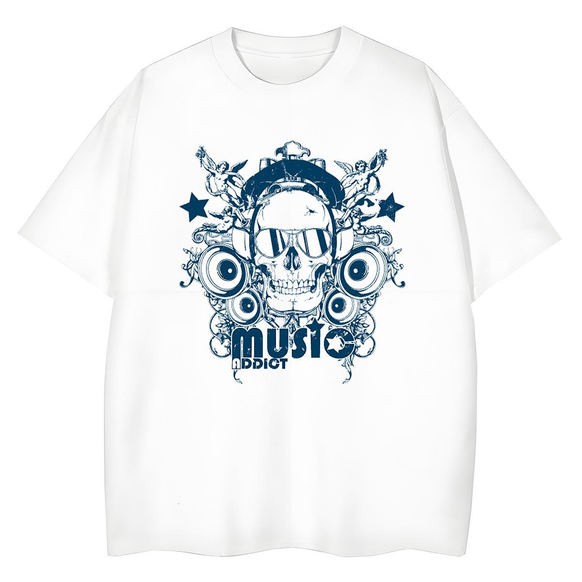 New T-Shirts for Women 230g 100% Cotton Crew Neck Hip Hop skull Unisex Tshirts Free Shipping DIY Printed Wear