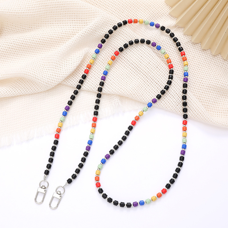 Yilian's new colorful rice bead crossbody single shoulder bag replacement chain, phone case, keychain, anti fall hanging rope pendant