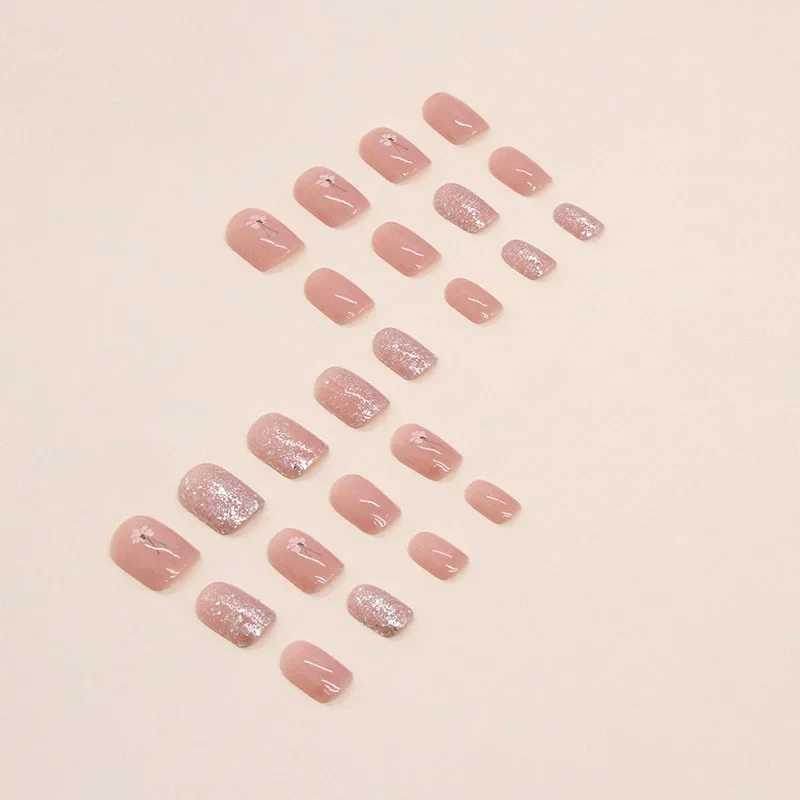 Nude False Nail Shining Gold Ripple Fine Pattern False Nail Removable Oval Full Cover Press Nail Tip Manual W240905