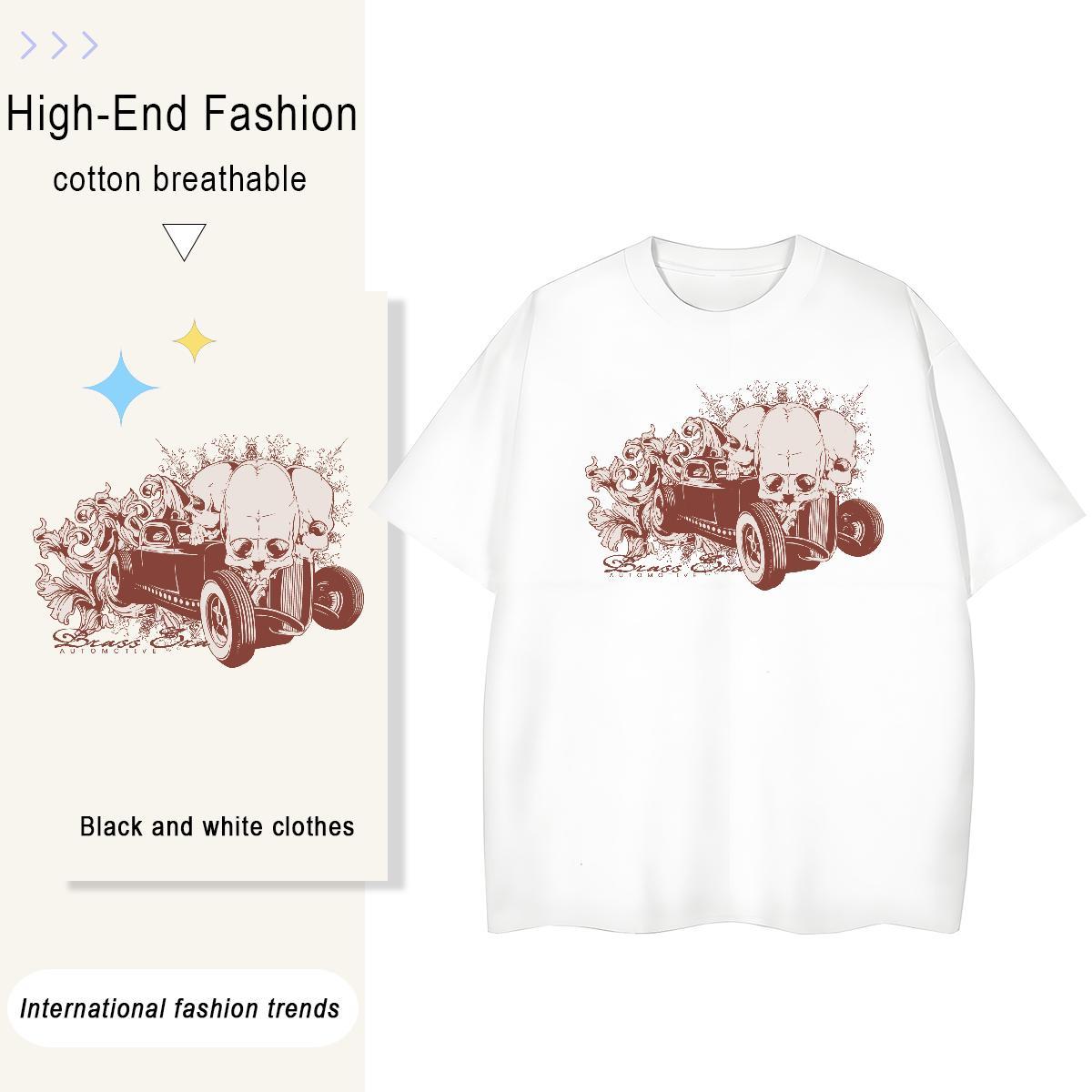 2024 Casual Women T Shirts 230g 100% Cotton O Neck Short Sleeves Street Wear skull Unisex Tshirts Comfortable Oversized Clothes Shirt