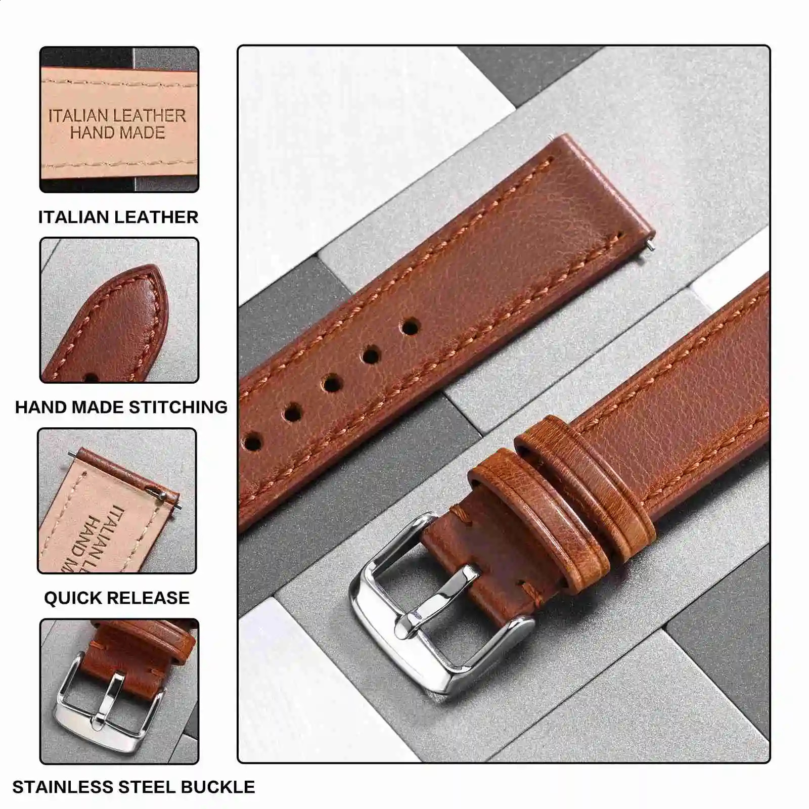 ANBEER Classic Leather Watch Strap 18mm 20mm 22mm watchband Suitable for Men and Women Quick Release and Breathable 240906