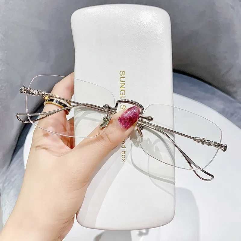 Anti blue light blocking borderless reading glasses for women square borderless elder glasses diode+0 1.0 1.5 to 4.0 W240907