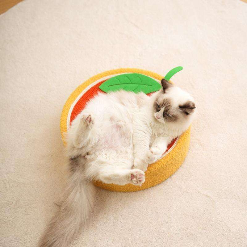 Cat Bed, Cat Scratching Board, Cat Scratcher, Cute Fruit Design Sisal Rope Round Pet Scratching Toy, Summer Cat Furniture