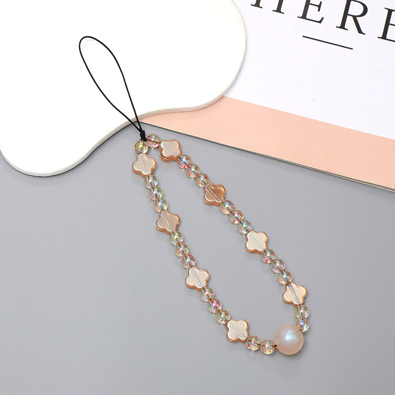 New Four Leaf Clover Crystal Beaded Phone Chain DIY Phone Case Hanging Rope Short Wrist Strap Anti Loss Chain