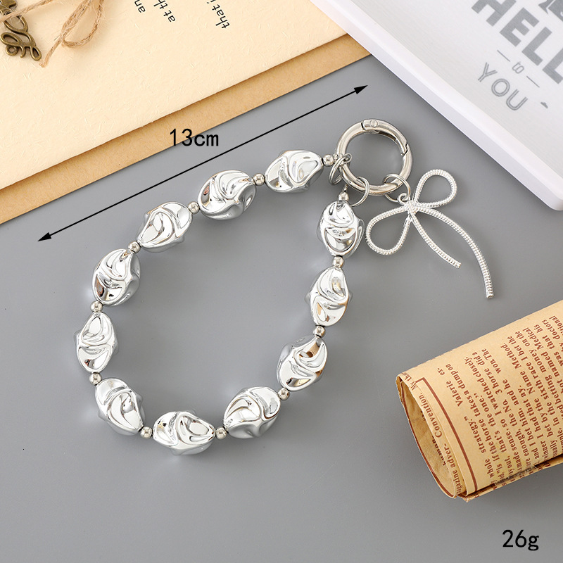 New Silver Plated Flower Bead Fashionable Trend, Love Bow Pendant, High End, Mobile Phone Chain Accessory