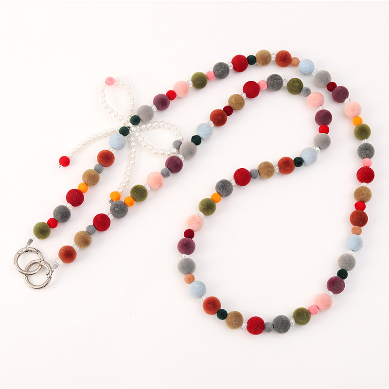 New autumn and winter plush ball bead mobile phone lanyard, pearl bow crossbody chain, backpack, keychain pendant