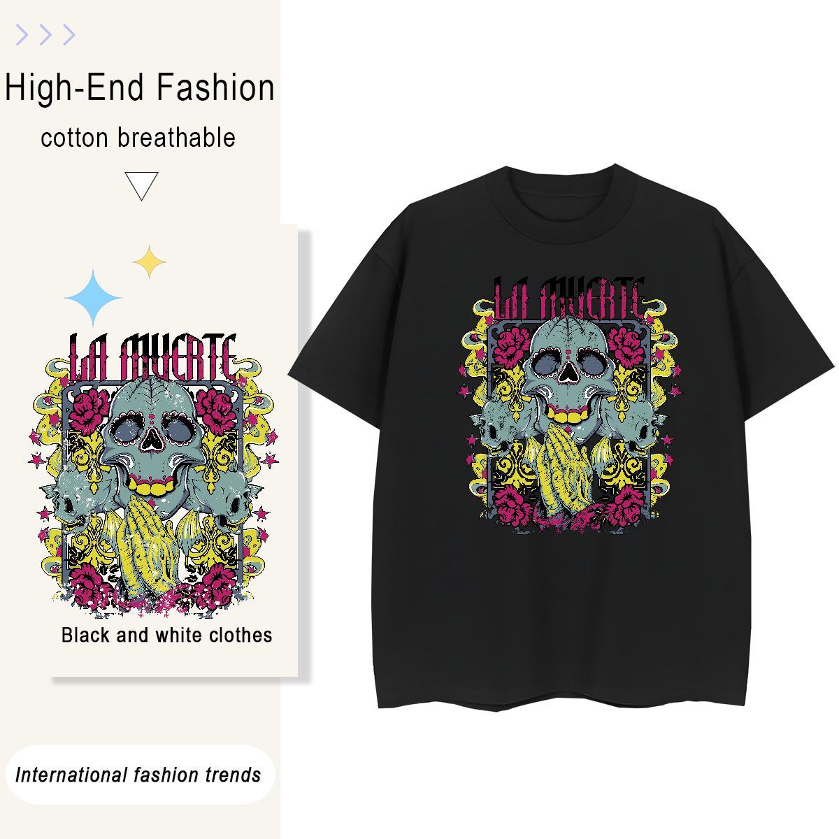 New Womens T Shirts 230g 100% Cotton Breathable Daily Outfit flower Couples T Shirts Nice Cartoon Print Tops
