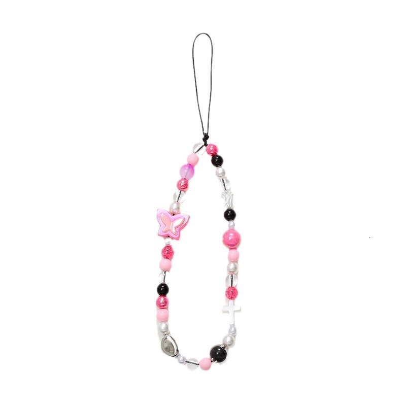 New Spicy Girl Y2K Chain Handdrawn Beads Beaded Rope Anti drop Handrope Mobile Phone Case Hanging Accessories Female