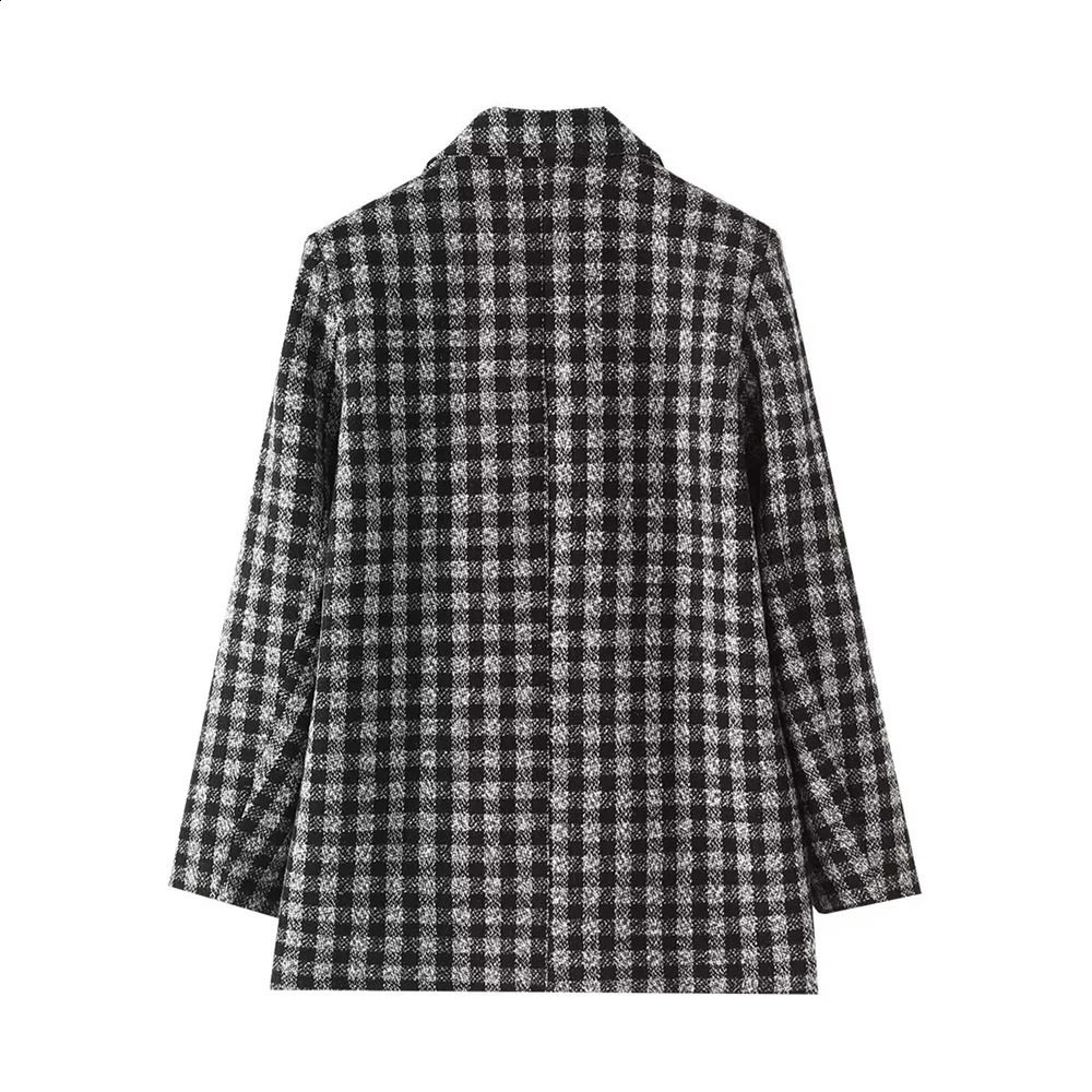 UNIZERA Autumn Product Womens Casual Versatile Double breasted Long Sleeve Look Skinny Woolen Checkered Suit Coat 240830