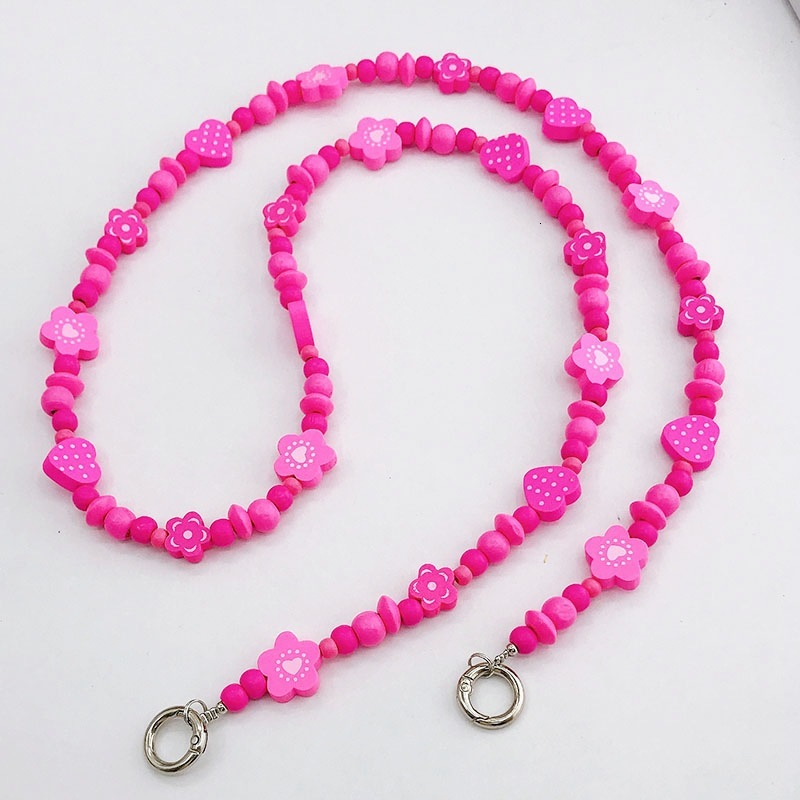 Yilian new wooden flower chain bead love hanging anti fall rope phone case pendant for women