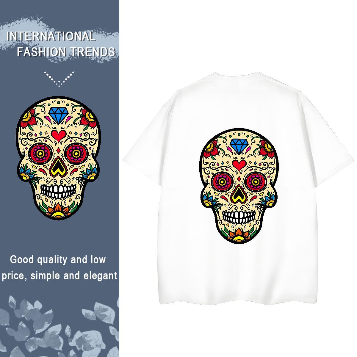 2024 Women T Shirts 230g Cotton Breathable Crew Neck Street Wear skull Womens Tshirts Unisex Cartoon Print Top Shirts