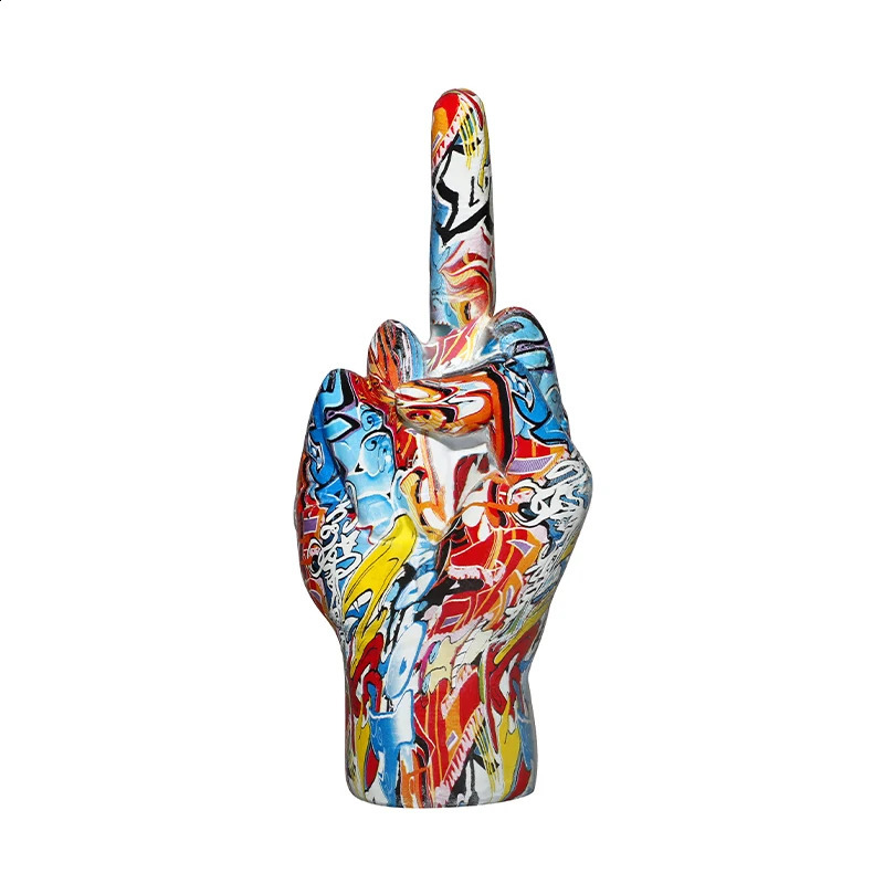 Graffiti Middle Finger Ornament Art And Crafts Resin Gesture Statue Desktop Ring A Living Room Home Decoration 240904