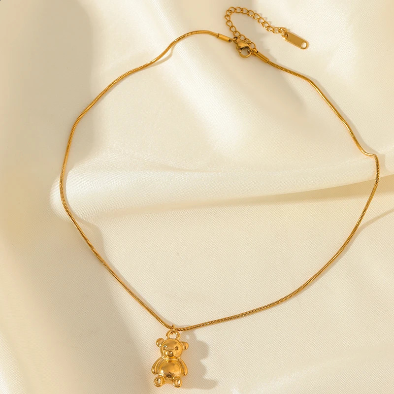 Ganemly 316L stainless steel gold cute bear pendant necklace womens fashion necklace chain waterproof jewelry gift necklace 240906