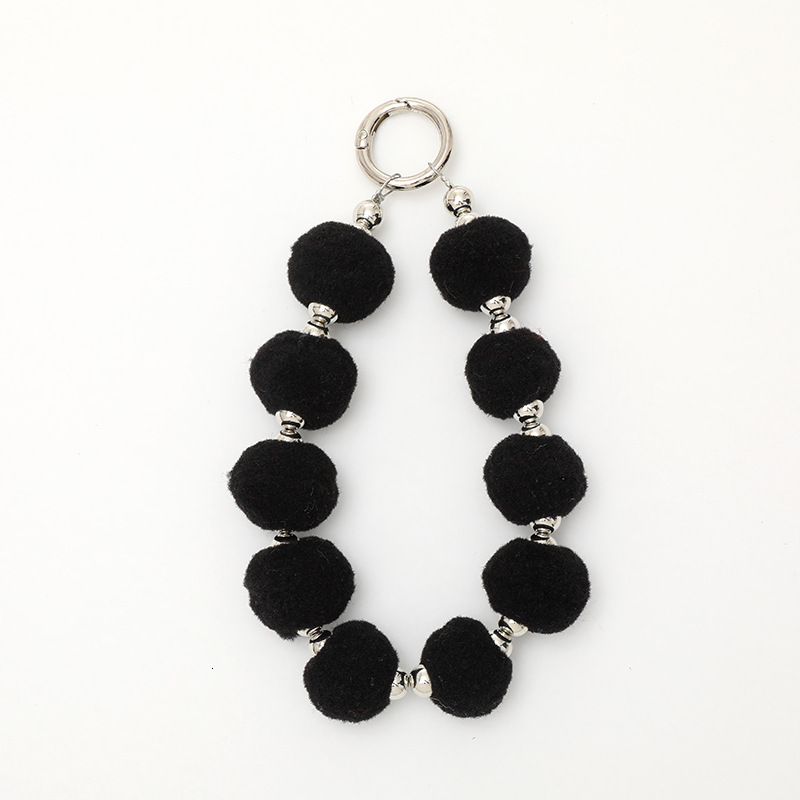 Yilian autumn and winter plush ball round pendant DIY silver separated bead wrist strap universal phone case ins wind hanging rope