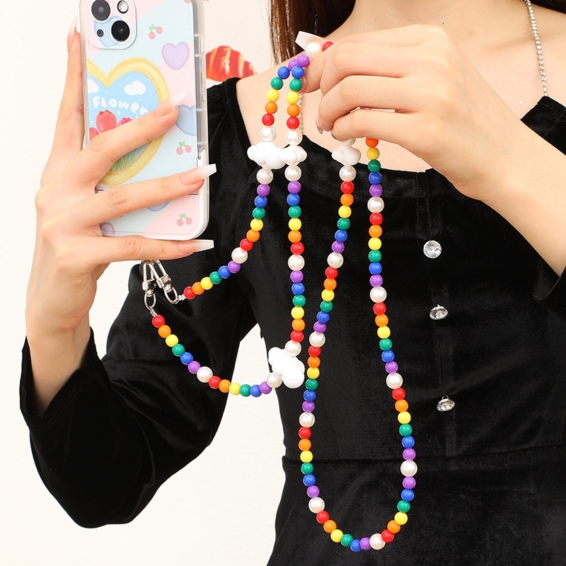 Yilian Jewelry New Beaded Rainbow Cloud Acrylic Crossbody Chain Phone Case Accessories Hanging Rope