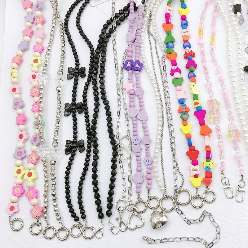 Yi Lian's New Multiple Cases with Diagonal Cross Beaded Acrylic Single Shoulder Chain Phone Hanging Rope Pearl Pendant for Women