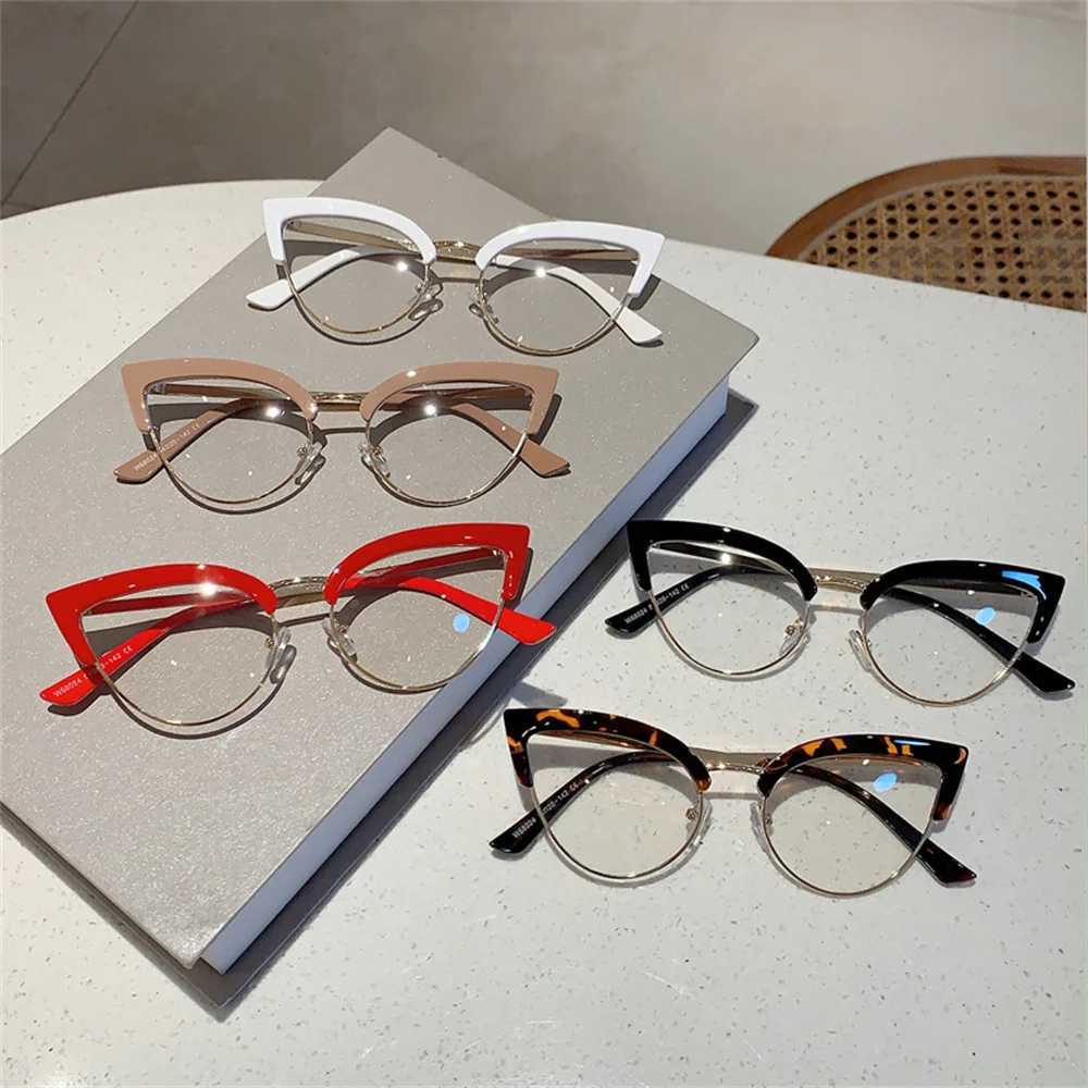 New retro cat eye glasses frame new fashion semi metal frame womens glasses fashion brand design over-the-counter glasses W240906