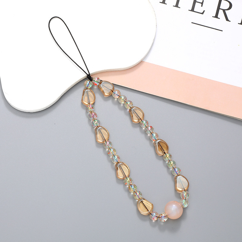 New Four Leaf Clover Crystal Beaded Phone Chain DIY Phone Case Hanging Rope Short Wrist Strap Anti Loss Chain