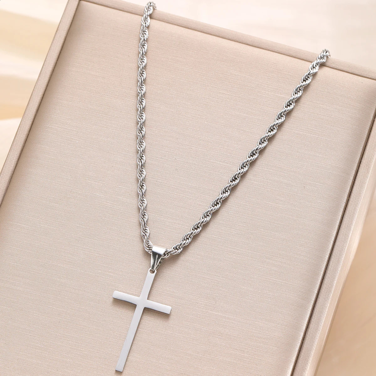 Stainless Steel Minimalist Cross Pendant Necklace in Gold for Men and Women 4