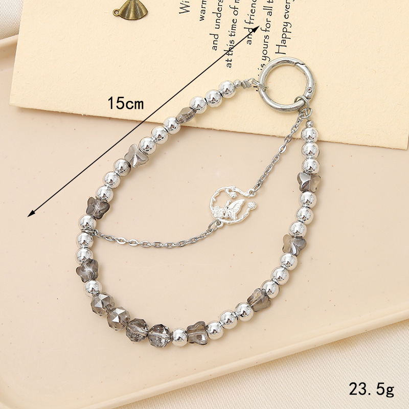 New diamond shaped crystal bead pendant with high-end feel, double chain butterfly pendant, luggage, keychain, mobile phone lanyard