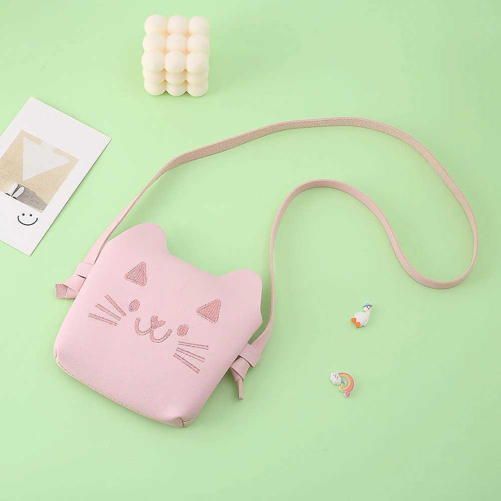 Cartoon Cat Childrens Cross Body Bag Pink Cute Shoulder Bag Girl Embroidery Childrens Wallet and Handbag Childrens Handbag W240906
