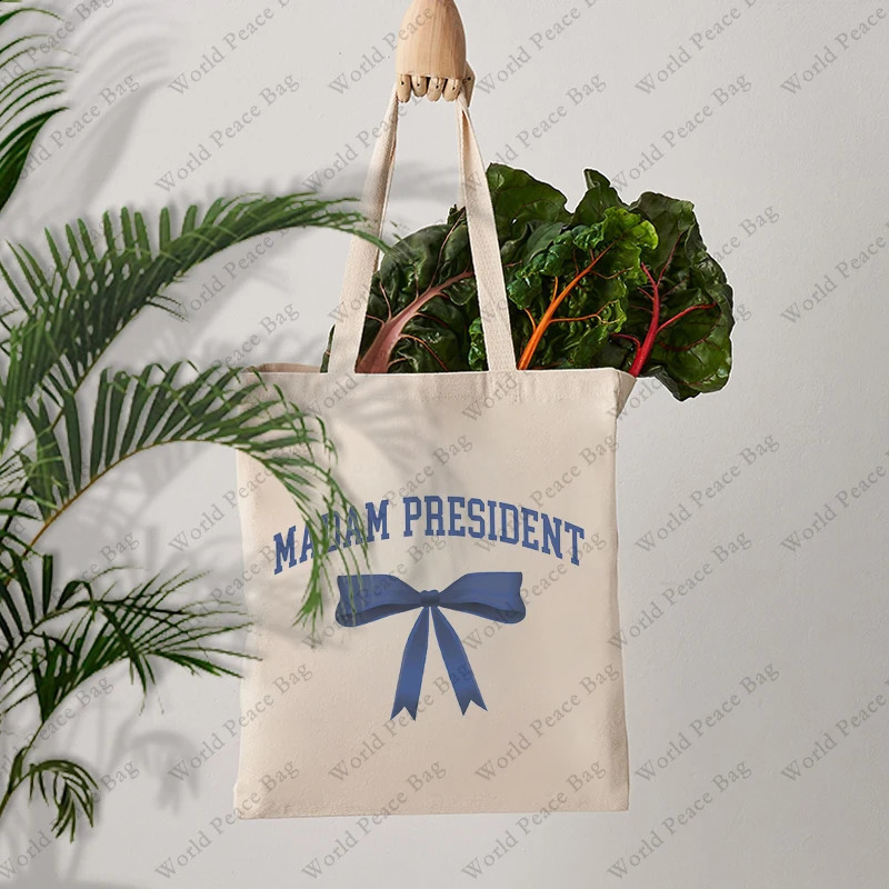 1 Kamala Harris Election Pattern Handbag Canvas Shoulder Bag Travel Daily Female Reusable Shopping Bag 240903