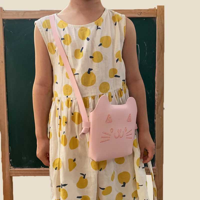 Cartoon Cat Childrens Cross Body Bag Pink Cute Shoulder Bag Girl Embroidery Childrens Wallet and Handbag Childrens Handbag W240906