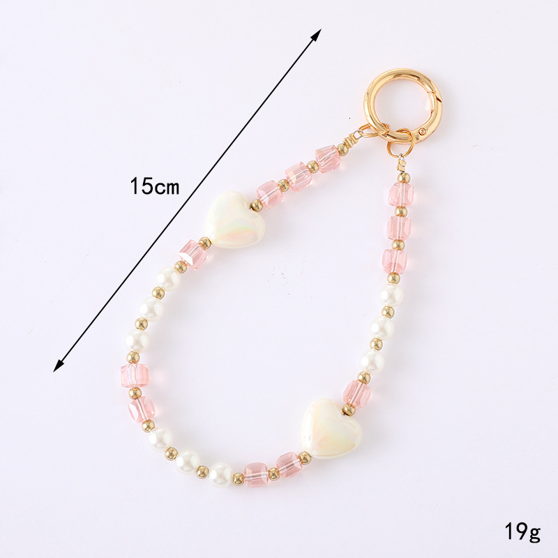Creative new crystal bead pendant plated with colorful heart lanyard, fashionable and versatile phone case keychain decoration