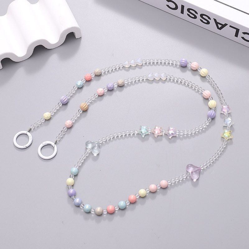 Yilian new AB color butterfly bead diagonal phone case hanging rope dopamine with flower bag shoulder strap chain