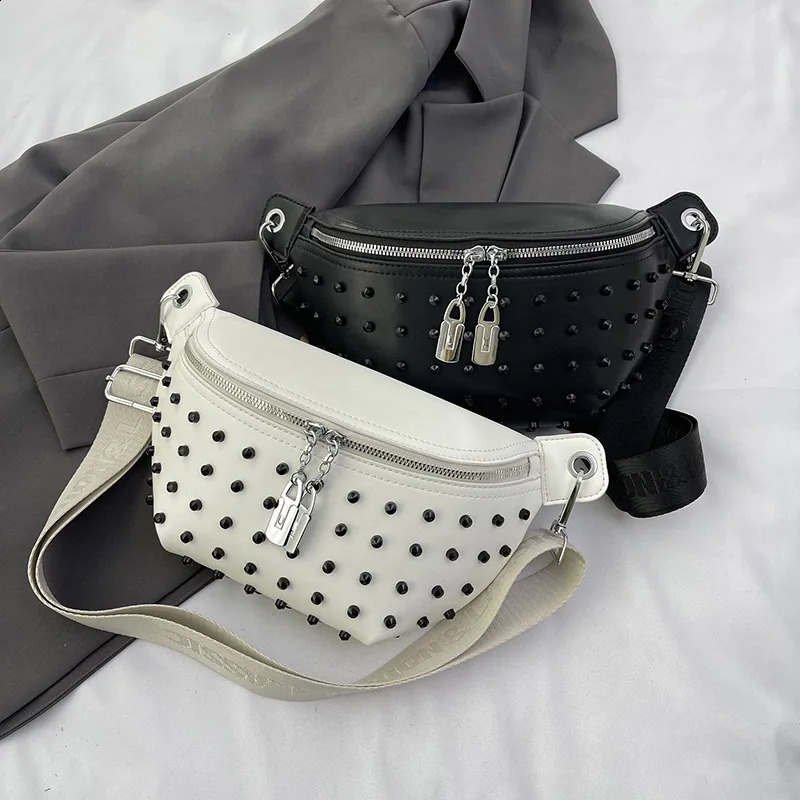 Fashion Waist Bags For Women Rivet Chest Bag PU Leather Shoulder Crossbody Female Highquality Phone Purse Ladies Fanny Pack 240906ZYl