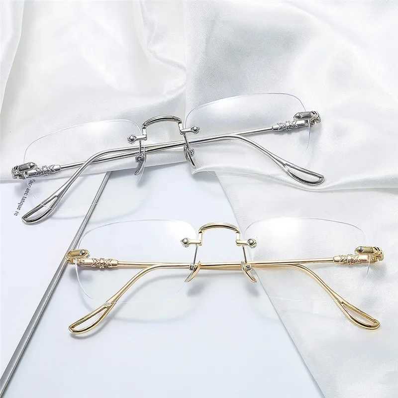 Anti blue light blocking borderless reading glasses for women square borderless elder glasses diode+0 1.0 1.5 to 4.0 W240907