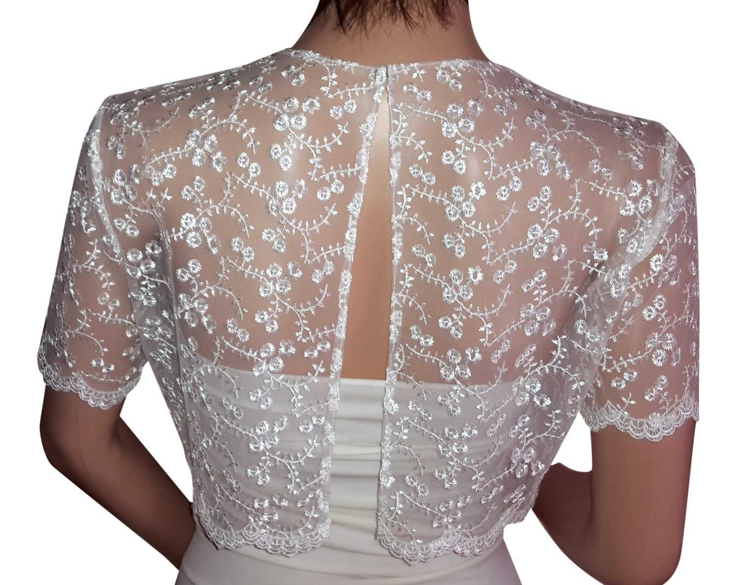 Simple Appliques Lace O Neck Shawl Jacket Short Sleeve Bride Jackets For Strapless Bridal Dress Accessories Custom Made