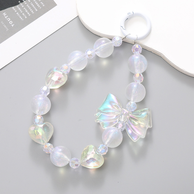 New Bow Japanese and Korean Fresh Sweet Beaded Chain Anti Loss Phone Case Hanging Rope Bag Key Pendant Female