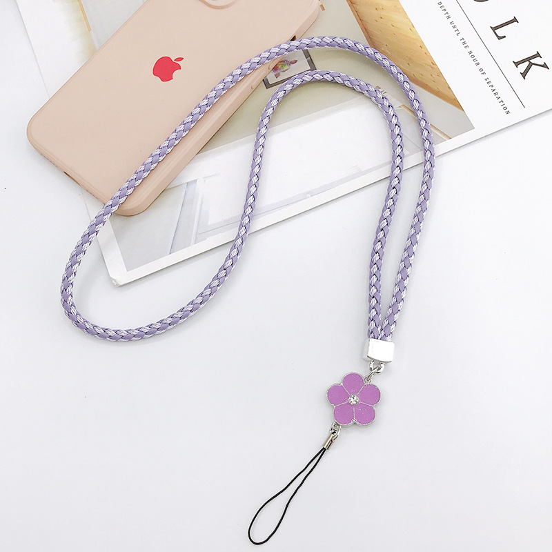 Yilian's new woven PU leather lanyard, plum blossom mountain camellia neck hanging, anti fall mobile phone chain for women
