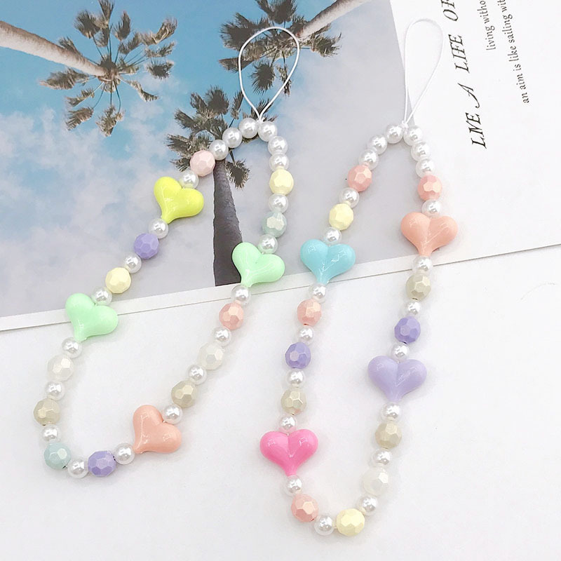 New Korean version of Ins creative love pearl bead rope acrylic mobile phone chain jewelry pendant hanging decoration
