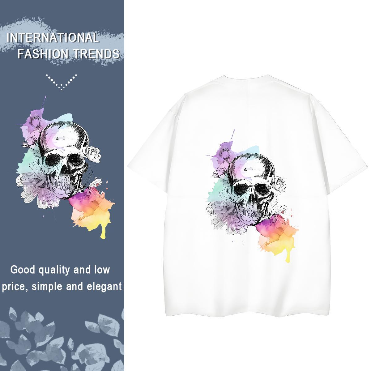 Designer T-Shirts 230g Cotton Short sleeve Soft Sport skull Women Tshirts Unisex Custom Printing Clothes Shirt