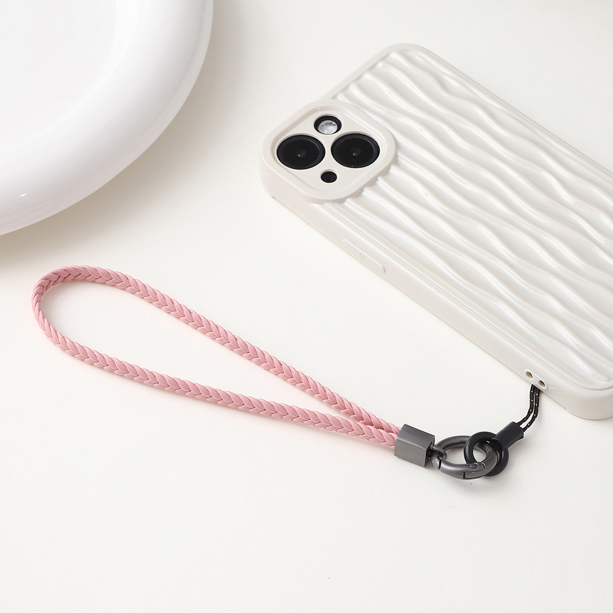 Yi Lian's New 5-Strand Flat Knitted Creative Leather Neck Hanging Rope Mobile Phone Chain Short Wrist Band