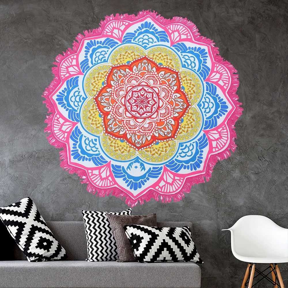 Yoga Mat Chakra Beach Towel Tassel Toalla Mandala Tapestry Sunblock Round Covering Bath Towel Lotus Bohemia 150cm W240906