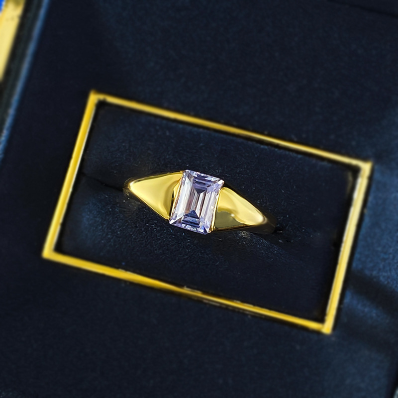 Geometry Solitaire Amethyst Moissanite Wedding Ring Set in Sterg Sier