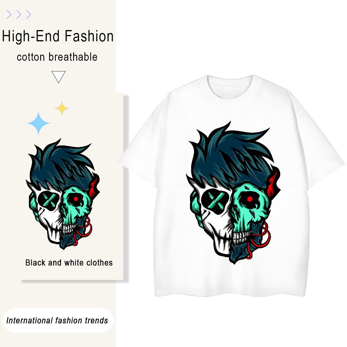 New Arrival Woman T Shirts 230g 100% Cotton Crew Neck Breathable Street Casual skull Unisex Tshirts Wholesale Cartoon Floral Printing Polos
