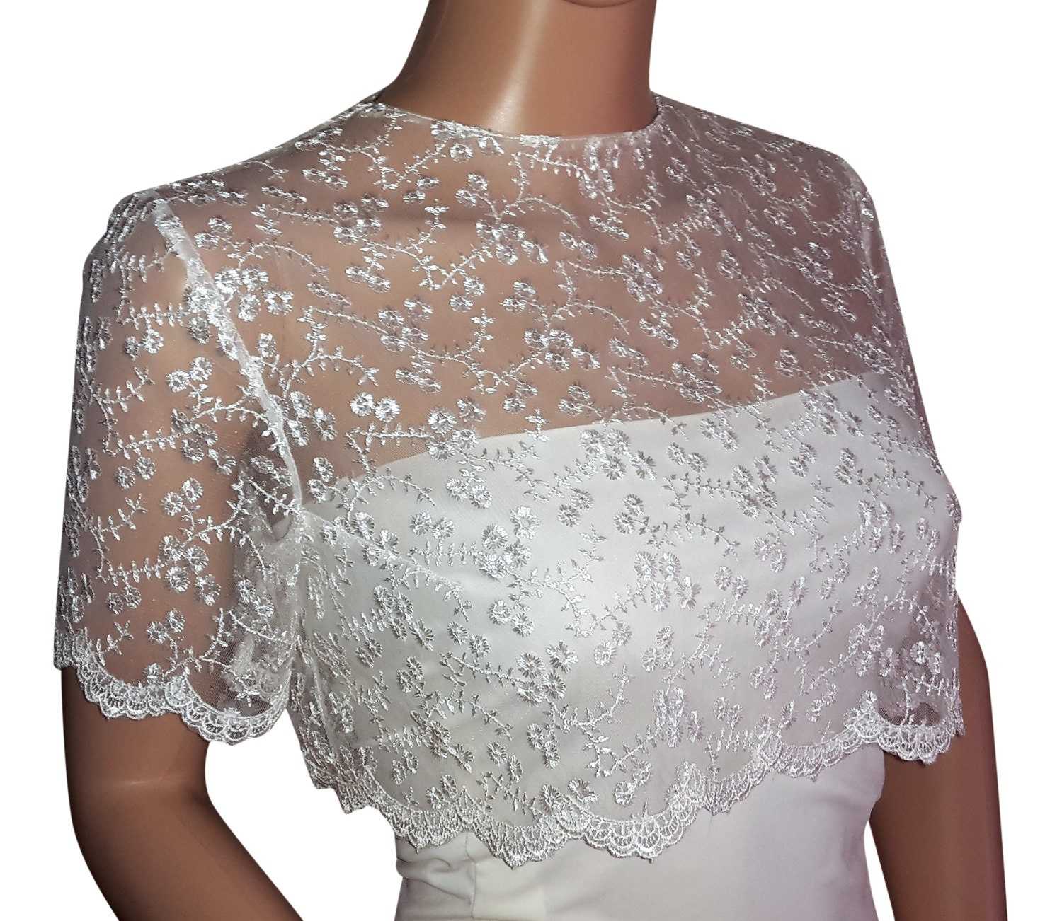 Simple Appliques Lace O Neck Shawl Jacket Short Sleeve Bride Jackets For Strapless Bridal Dress Accessories Custom Made