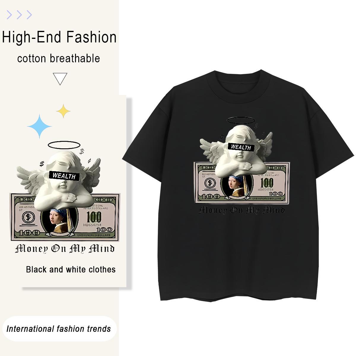 2024 Casual Women T Shirts 230g 100% Cotton Crew Neck Outdoor dollars Unisex Tshirts Soft Oversized Top Tees