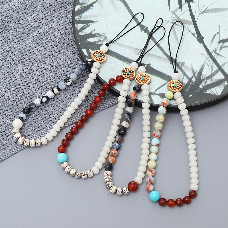 Chinese style short lanyard Bodhi bead chain natural stone mobile phone CCD camera pendant