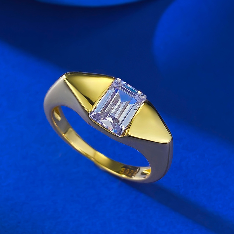 Geometry Solitaire Amethyst Moissanite Wedding Ring Set in Sterg Sier