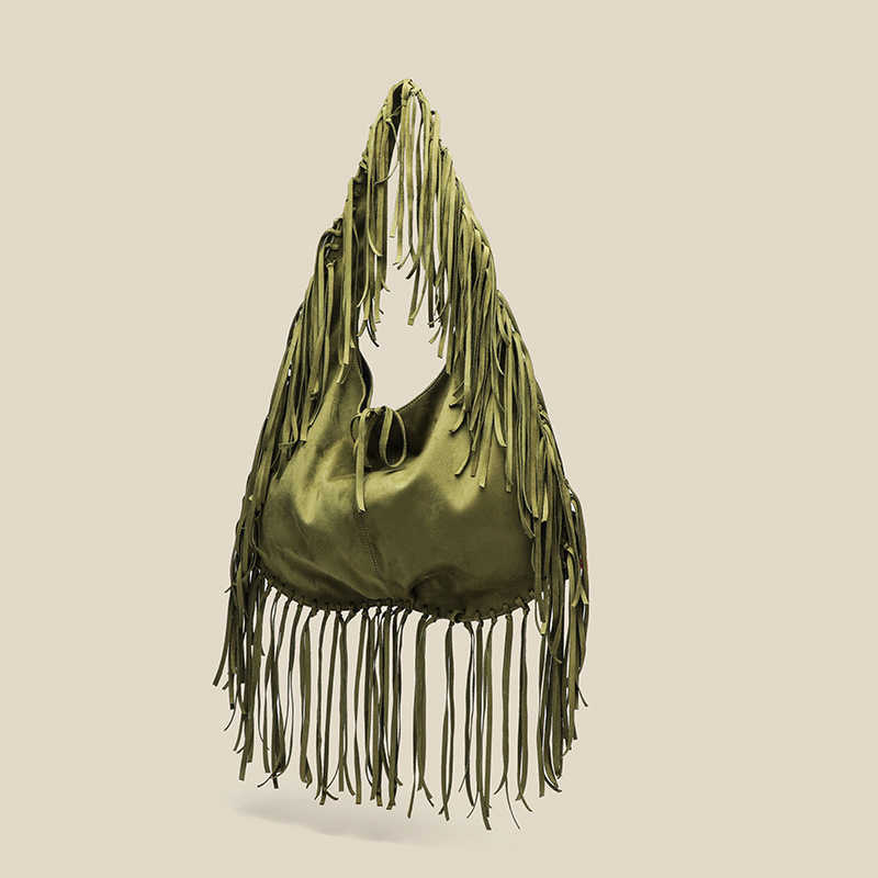 Tassel large capacity trendy versatile shoulder bag casual simple crossbody bag PU leather dumpling bag 240915