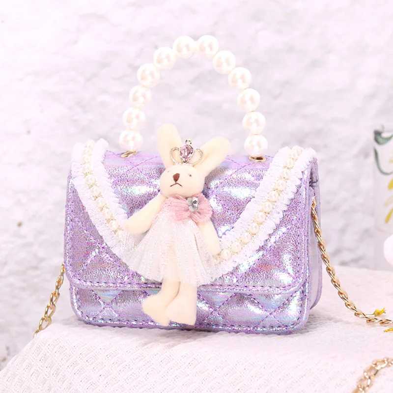 Childrens Bag Spring Summer New Childrens Fashion Candy Colorful Messenger Bag Little Girl Pearl Personalized Handbag W240906