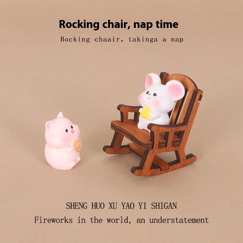 DIY Friendly Mini Pig Rocking Chair in Resin - Perfect Micro Landscape Accessory