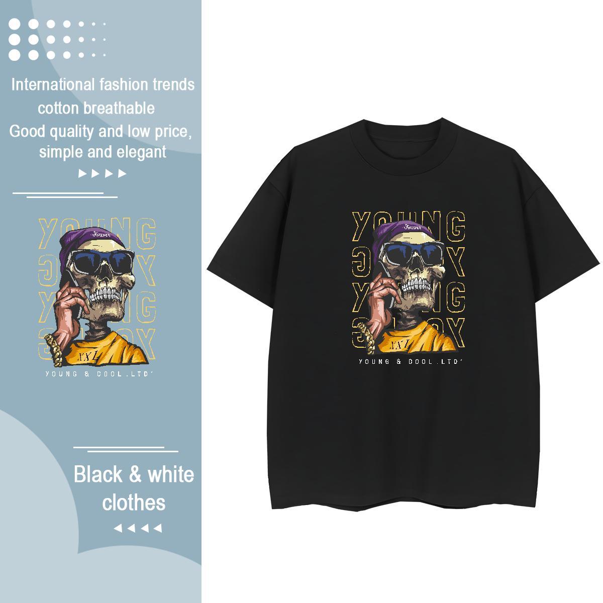 Fashion Casual T-Shirts 230g Pure Cotton Breathable Short Sleeve Sports Street Wear skull Lady T shirt Soft Custom Printed Tees