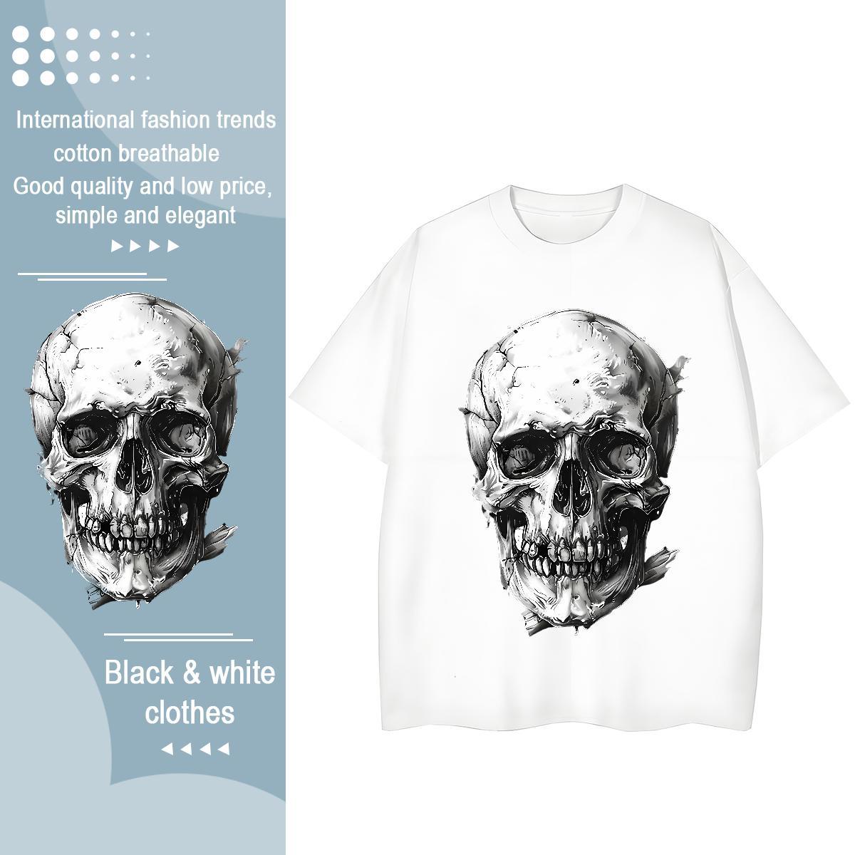 Brand T Shirts Women 230g Cotton Breathable Short Sleeve Summer Casual skull Woman Tshirt Soft Cartoon Anime Wear